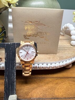 Burberry Gold Tone Stainless Steel Women's Watch with White Dial